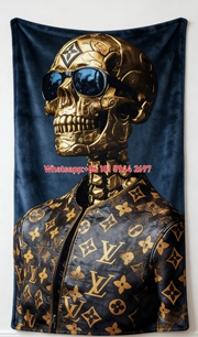 LV Gold Skull Monogram Blanket Luxury LV Skeleton Print Blanket 091